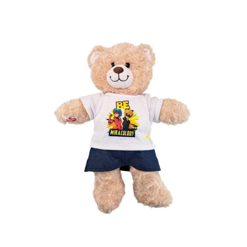 Build-A-Bear Happy Hugs Bear Be Miraculous Shirt Denim Skirt Ladybug Cat Noir